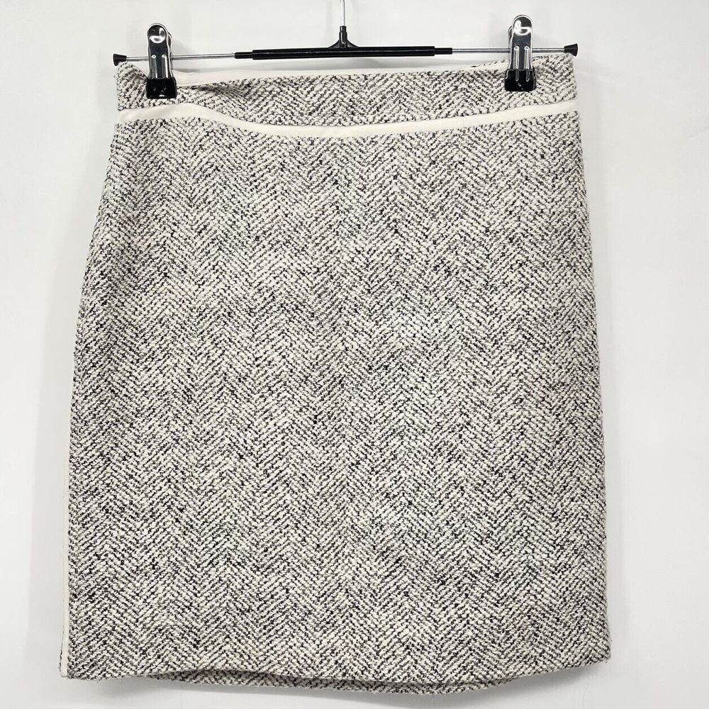 White House Black Market 00 Tweed Mini Skirt Womens Black White Herringbone Trim